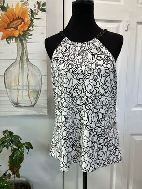 White House Black Market Black & White Floral Halter Tank